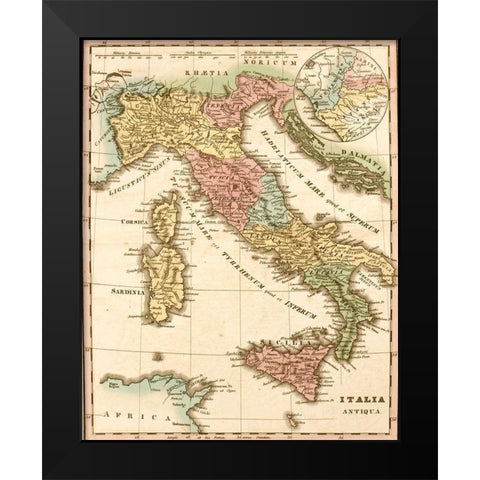 Ancient italy Black Modern Wood Framed Art Print by Vintage Maps