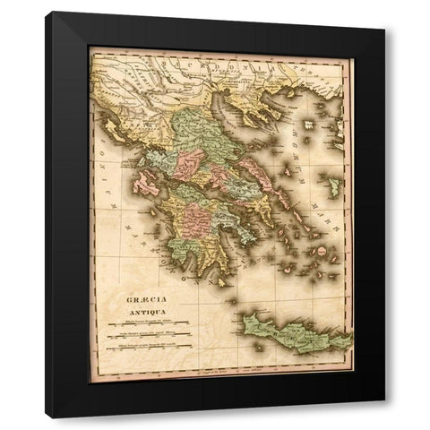 Ancient Greece Black Modern Wood Framed Art Print with Double Matting by Vintage Maps