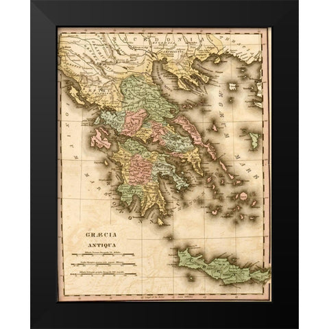 Ancient Greece Black Modern Wood Framed Art Print by Vintage Maps