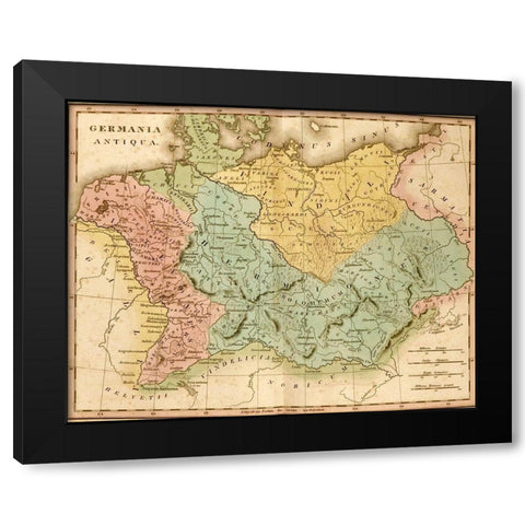 Ancient Germany Black Modern Wood Framed Art Print by Vintage Maps