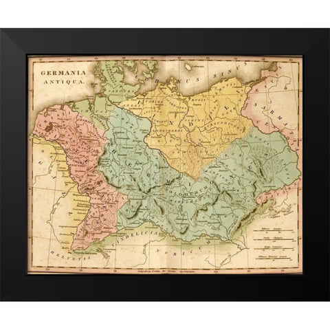 Ancient Germany Black Modern Wood Framed Art Print by Vintage Maps