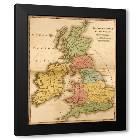 Ancient Britain Black Modern Wood Framed Art Print by Vintage Maps