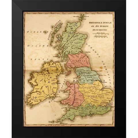 Ancient Britain Black Modern Wood Framed Art Print by Vintage Maps