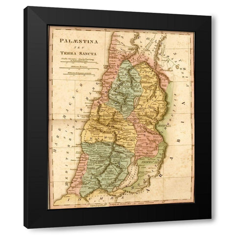 Holy Land of Palestine Black Modern Wood Framed Art Print by Vintage Maps