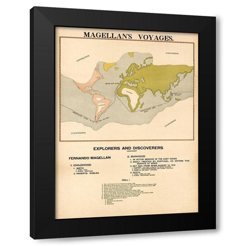 Magellans Voyages Black Modern Wood Framed Art Print by Vintage Maps