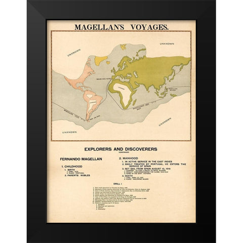 Magellans Voyages Black Modern Wood Framed Art Print by Vintage Maps