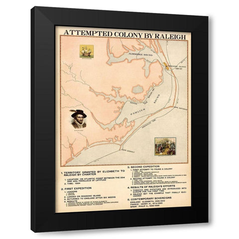 Attempted Colony by Raleigh Black Modern Wood Framed Art Print by Vintage Maps