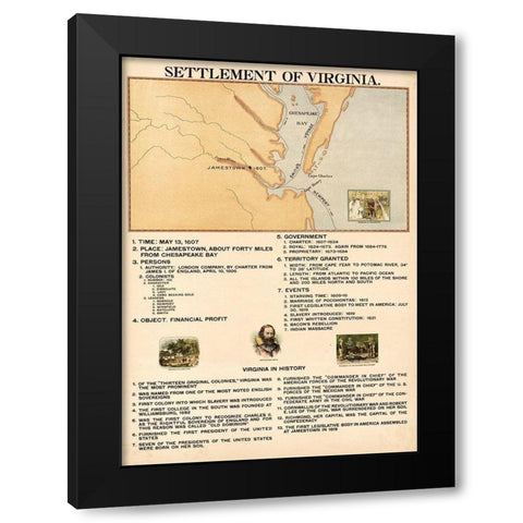 Settlement of Virginia Black Modern Wood Framed Art Print by Vintage Maps