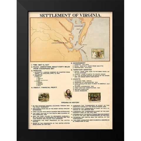 Settlement of Virginia Black Modern Wood Framed Art Print by Vintage Maps