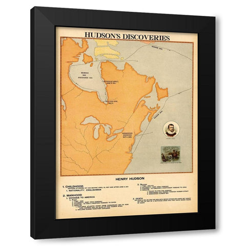 Henry Hudsons Discoveries Black Modern Wood Framed Art Print by Vintage Maps