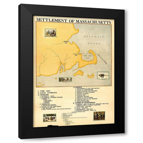 Settlement of Massachusetts Black Modern Wood Framed Art Print by Vintage Maps