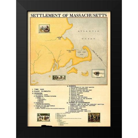 Settlement of Massachusetts Black Modern Wood Framed Art Print by Vintage Maps