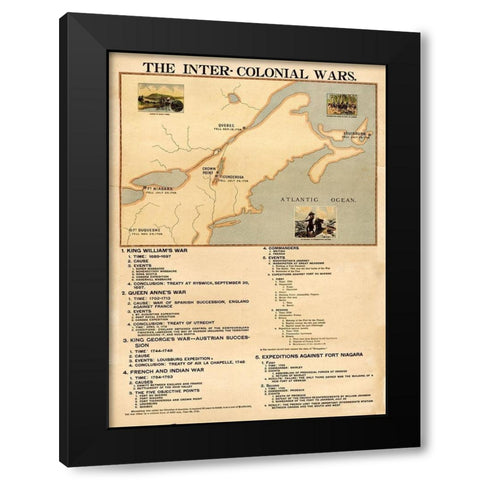 Inter Colonial wars Black Modern Wood Framed Art Print by Vintage Maps