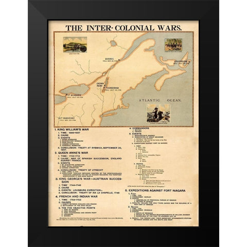 Inter Colonial wars Black Modern Wood Framed Art Print by Vintage Maps
