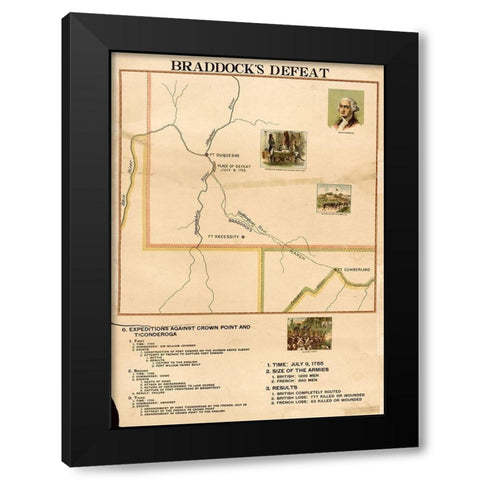 Braddocks Defeat Black Modern Wood Framed Art Print with Double Matting by Vintage Maps