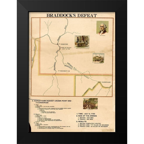 Braddocks Defeat Black Modern Wood Framed Art Print by Vintage Maps