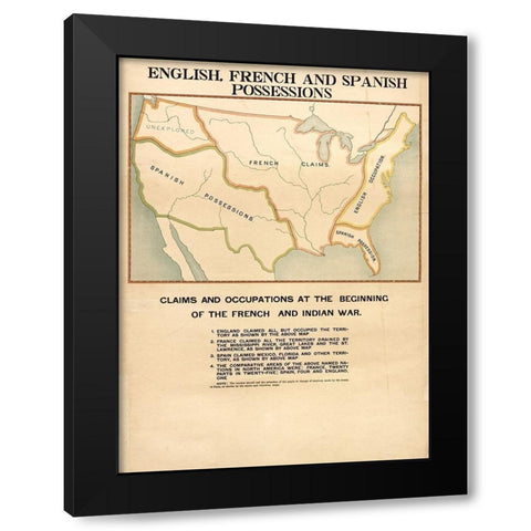 English French and Spanish Possessions Black Modern Wood Framed Art Print by Vintage Maps