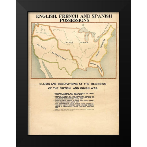English French and Spanish Possessions Black Modern Wood Framed Art Print by Vintage Maps
