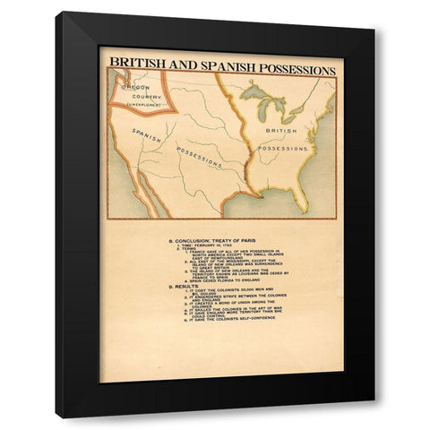 British and Spanish Possessions Black Modern Wood Framed Art Print by Vintage Maps