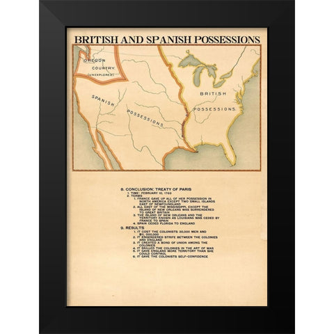 British and Spanish Possessions Black Modern Wood Framed Art Print by Vintage Maps