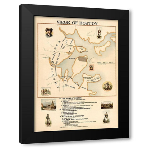 Siege of Boston Black Modern Wood Framed Art Print by Vintage Maps