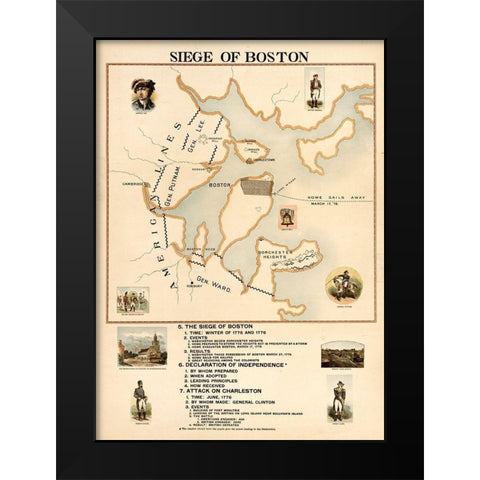Siege of Boston Black Modern Wood Framed Art Print by Vintage Maps