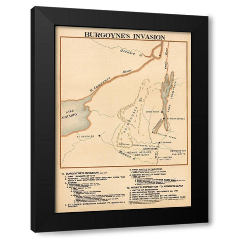 Burgoynes Invasion Black Modern Wood Framed Art Print by Vintage Maps