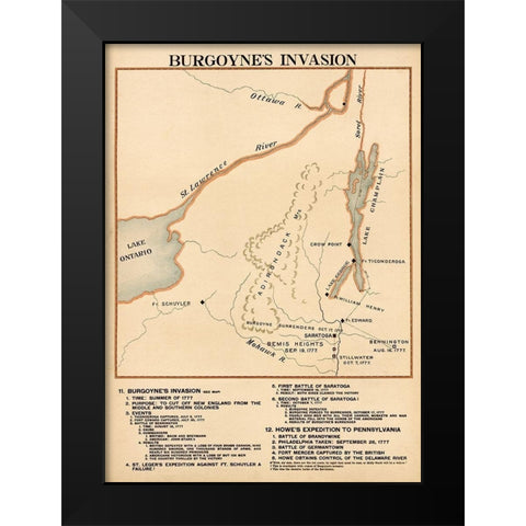 Burgoynes Invasion Black Modern Wood Framed Art Print by Vintage Maps