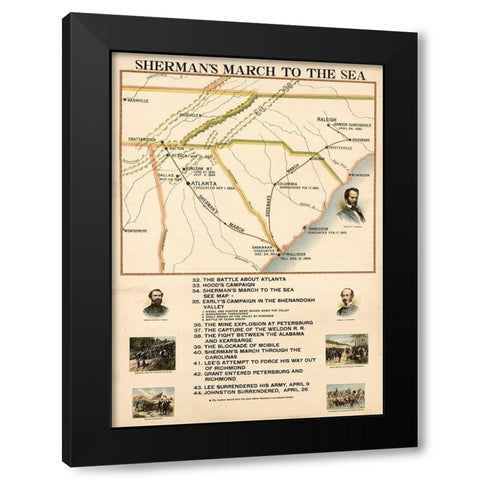 Civil War Shermans March to the Sea Black Modern Wood Framed Art Print with Double Matting by Vintage Maps