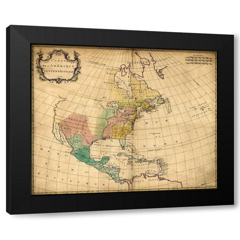 America in 1754 Black Modern Wood Framed Art Print by Vintage Maps