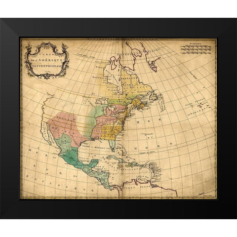 America in 1754 Black Modern Wood Framed Art Print by Vintage Maps