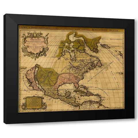 America Divided amongst Claimants 1694 Black Modern Wood Framed Art Print with Double Matting by Vintage Maps