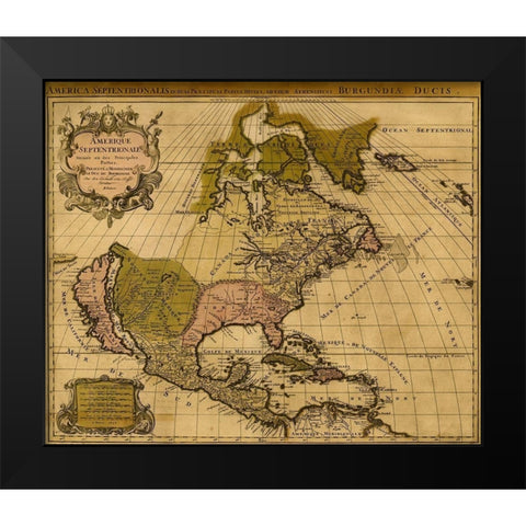 America Divided amongst Claimants 1694 Black Modern Wood Framed Art Print by Vintage Maps