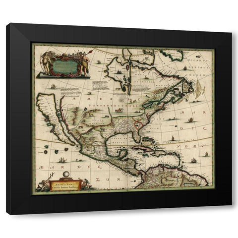America in the 17th Century 1652 Black Modern Wood Framed Art Print by Vintage Maps