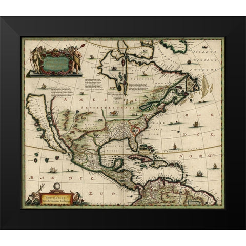 America in the 17th Century 1652 Black Modern Wood Framed Art Print by Vintage Maps