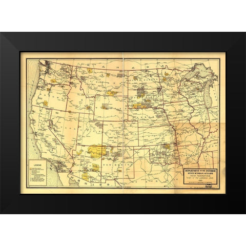 Indian Reservations West of the Mississippi 1923 Black Modern Wood Framed Art Print by Vintage Maps
