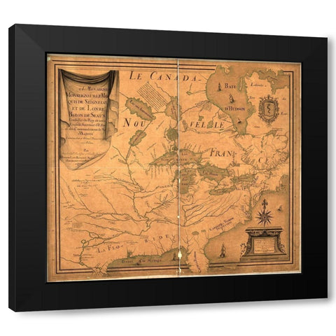 Canada and New France 1685 Black Modern Wood Framed Art Print by Vintage Maps