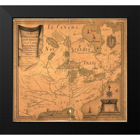 Canada and New France 1685 Black Modern Wood Framed Art Print by Vintage Maps