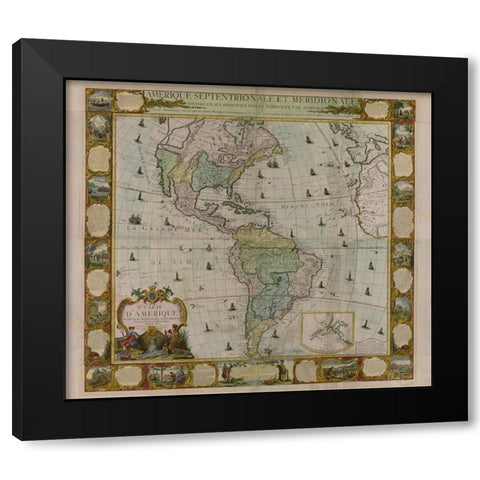 Map of America 1781 Black Modern Wood Framed Art Print by Vintage Maps