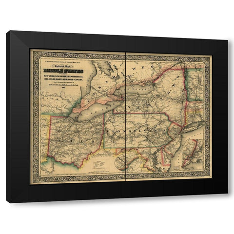 Civil War Railroad Map 1862 Black Modern Wood Framed Art Print by Vintage Maps