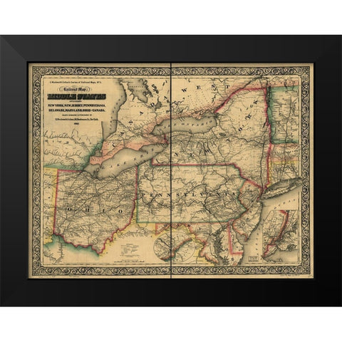 Civil War Railroad Map 1862 Black Modern Wood Framed Art Print by Vintage Maps