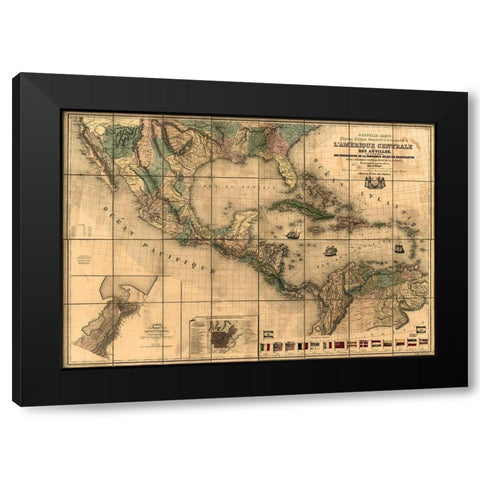 Central America and The Antilles 1845 Black Modern Wood Framed Art Print by Vintage Maps