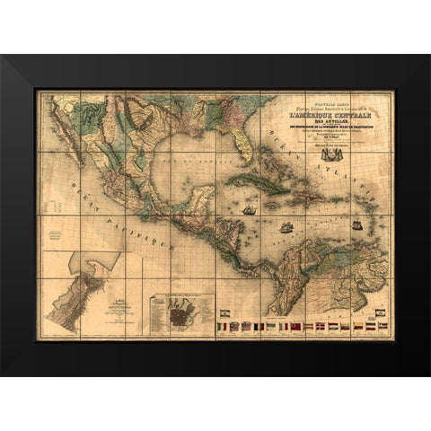 Central America and The Antilles 1845 Black Modern Wood Framed Art Print by Vintage Maps