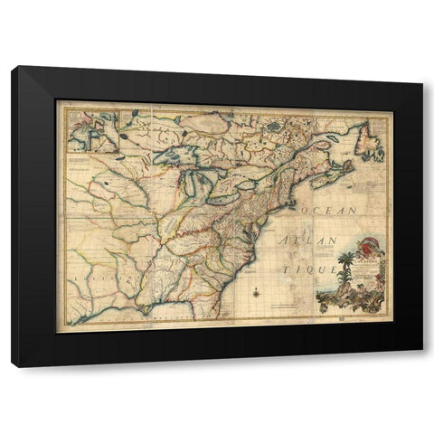 French and English Settlements in the US 1777 Black Modern Wood Framed Art Print with Double Matting by Vintage Maps