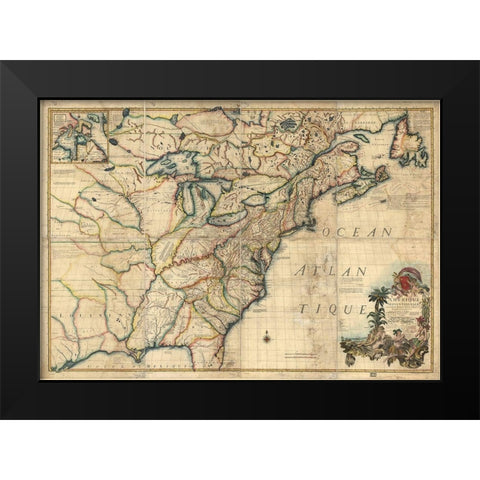French and English Settlements in the US 1777 Black Modern Wood Framed Art Print by Vintage Maps