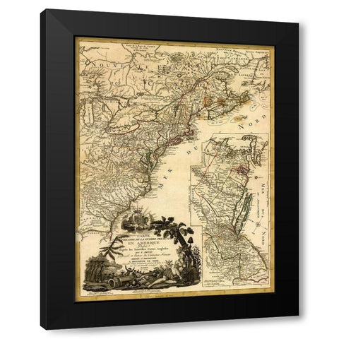 Theatre of War 1779 Black Modern Wood Framed Art Print with Double Matting by Vintage Maps