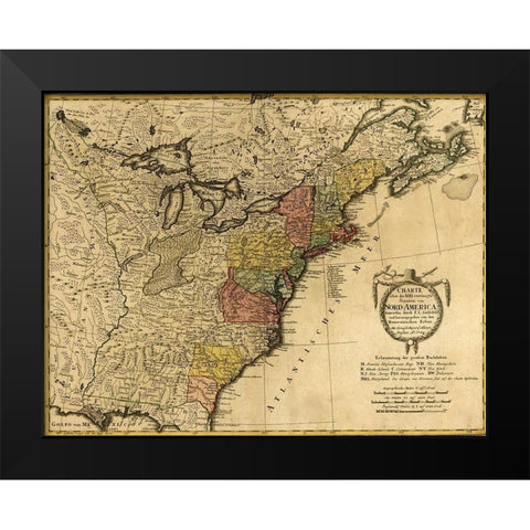 Eighteenth Century Map of the United States 1784 Black Modern Wood Framed Art Print by Vintage Maps