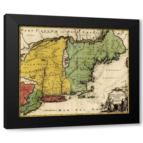 British Colonization in Canada and New England 1770 Black Modern Wood Framed Art Print with Double Matting by Vintage Maps