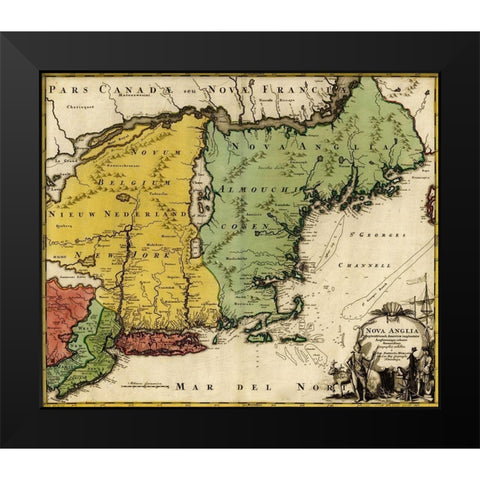 British Colonization in Canada and New England 1770 Black Modern Wood Framed Art Print by Vintage Maps