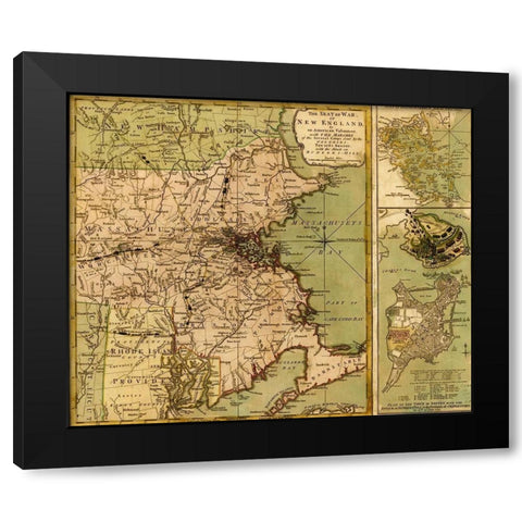 Revolutionary War in New England 1775 Black Modern Wood Framed Art Print with Double Matting by Vintage Maps